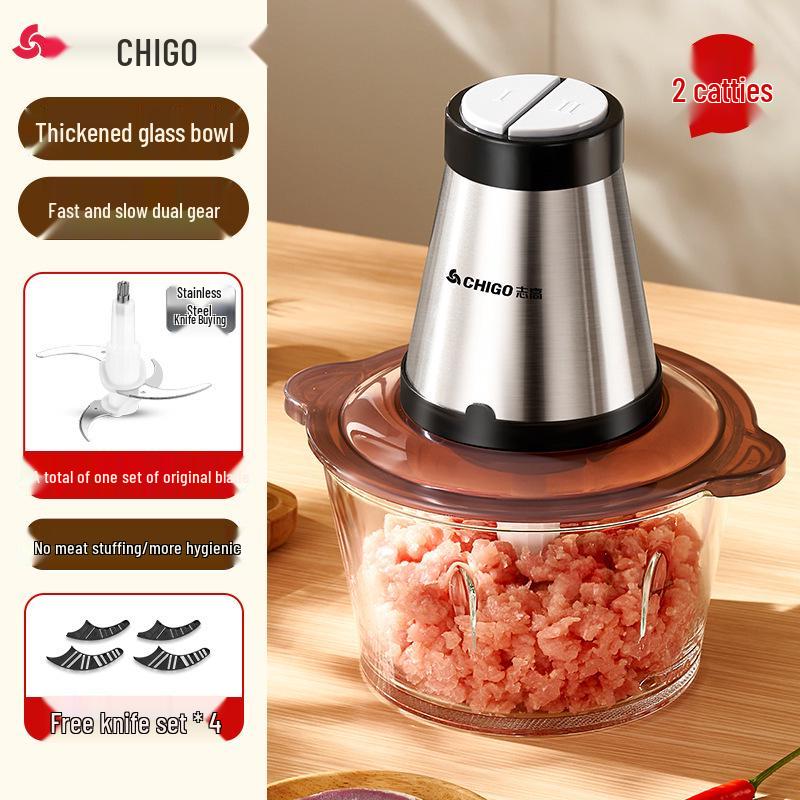 Electric Stainless Steel Meat Grinder for Minced Meat, Vegetables, Garlic, and Chili - Compact Kitchen Appliance