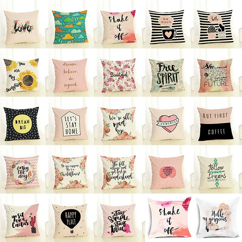 Throw Pillow Covers Case Pink Sweet Series Printed Letter Decorative Pillowslips