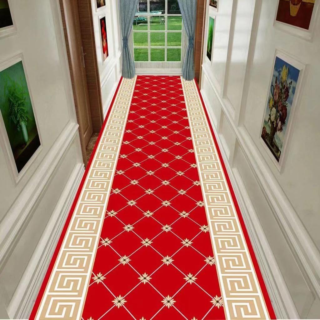 Classical Corridor Carpets Hallway Decor Chinese Style Long Runner for Aisle Passageway Decoration Home Red Carpet Washable Mats