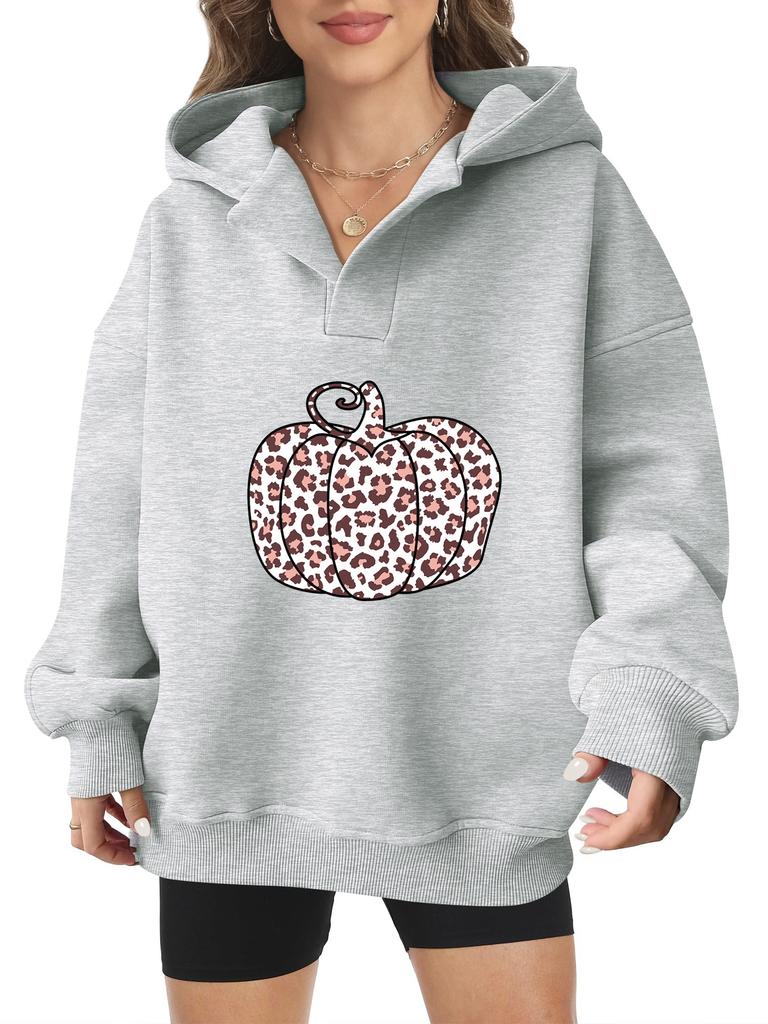 2025 real pumpkin autumn and winter Halloween velvet hooded sweater female American trendy cartoon printing thickened