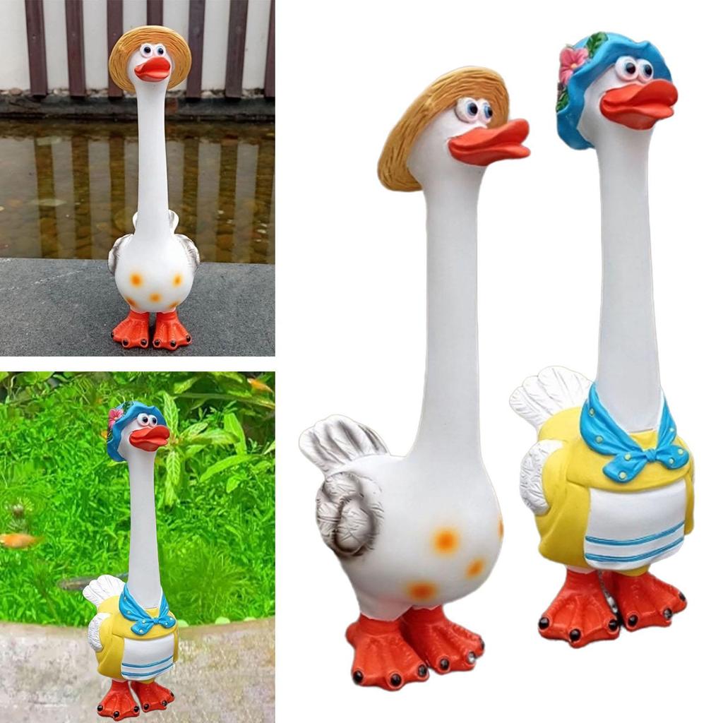 Duck Ornament Garden Decoration Cute Collectible Resin Ornament Long Neck Goose Sculpture for Home Tabletop Porch Indoor Lawn
