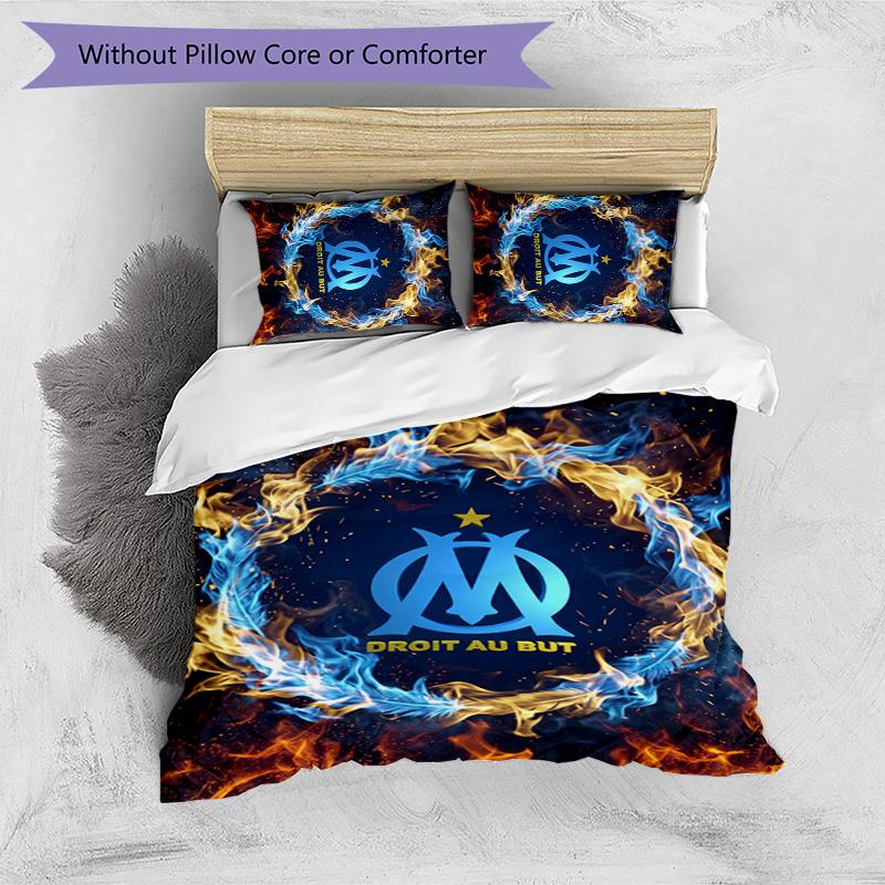 Olympique Lyonnais FC Printed 3PCS Bedding Set Breathable Duvet Cover with Pillowcases Decorative Bed Linen for Bedroom Home