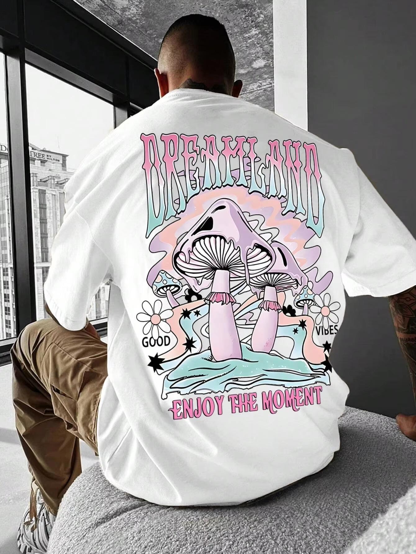 

Mushroom Men Women Unisex Cotton T-shirt Luxury Brand Big Size Top Casual Short Sleeve Streetwear Classic Back Print Tee S-4XL 4XL