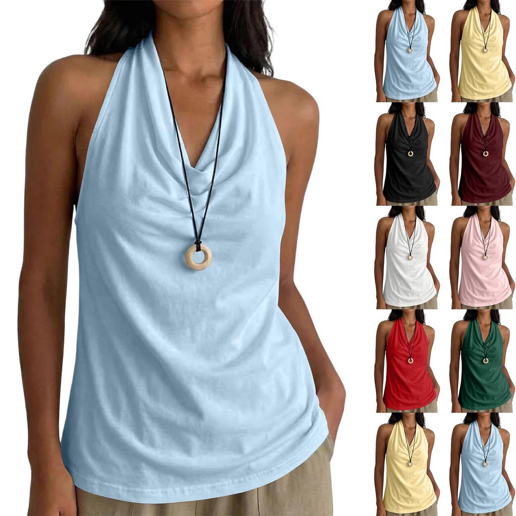 Women Neck Sleeveless Cowl Neck Tank Top Relaxed Fit Lightweight Casual Drape Front Vest for Summer Daily Wear