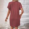 Women Casual Short Sleeve Mini Dress Summer Fashion Solid V Neck Button Down Beach Party Dresses Femme Robe