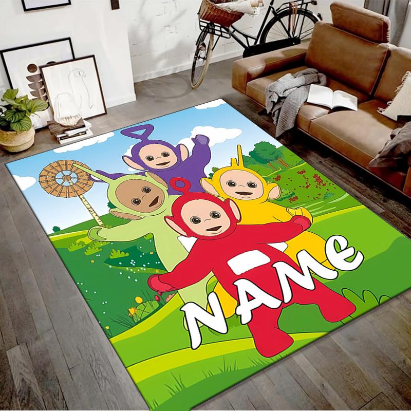 Custom Teletubbies Mat Personalized Name, Polyester Washable Indoor Entryway Rug, Gift for Christmas, Easter, Thanksgiving Day