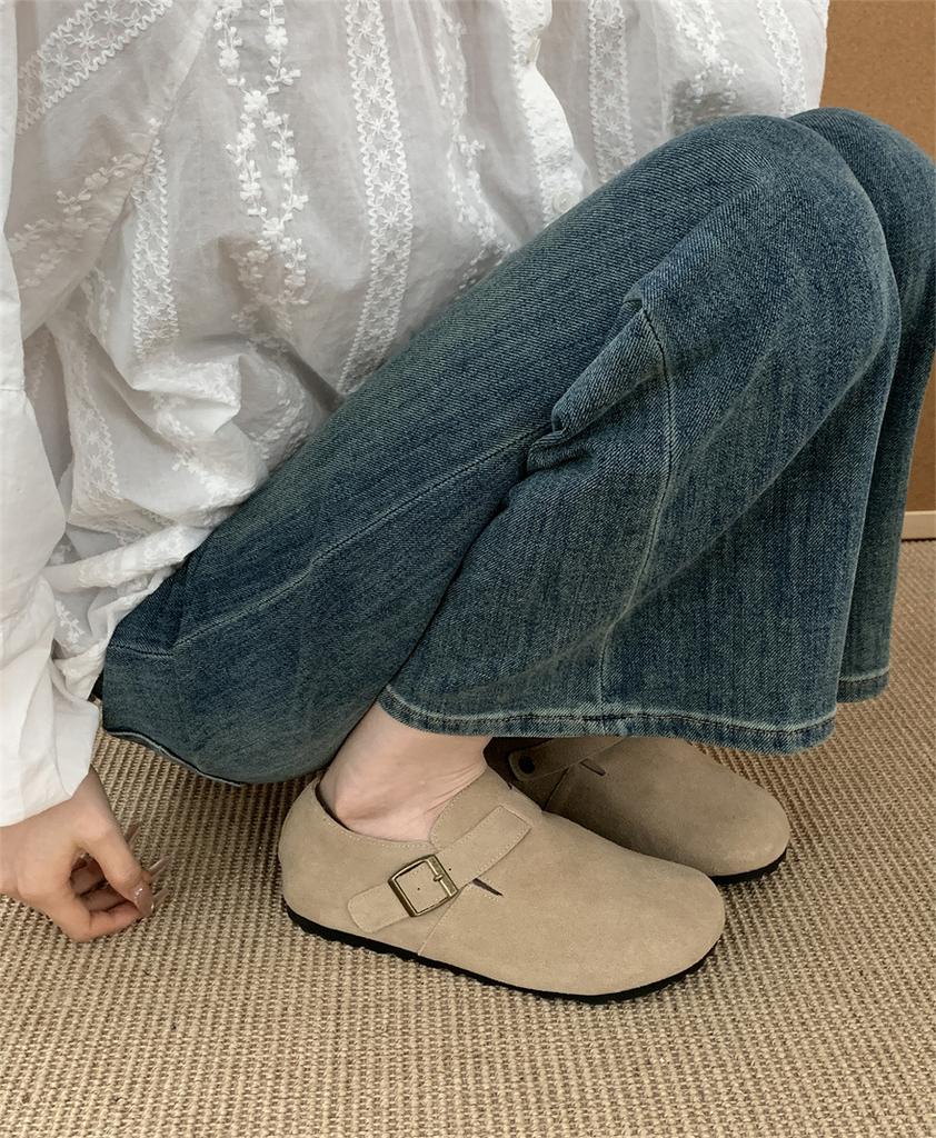 2025 Autumn and Winter New Leather Cow Velvet Outer Wear Full Bag Head Loafer Half Slippers Flat Bottom Loafer Single Shoes Women