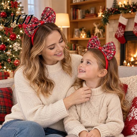 Christmas Headband Bow for Women Girls, Huge Plaid Hair Hoop, Decorative Accessory Giant Bowknot Accessories Cosplay Costume, Holiday Party