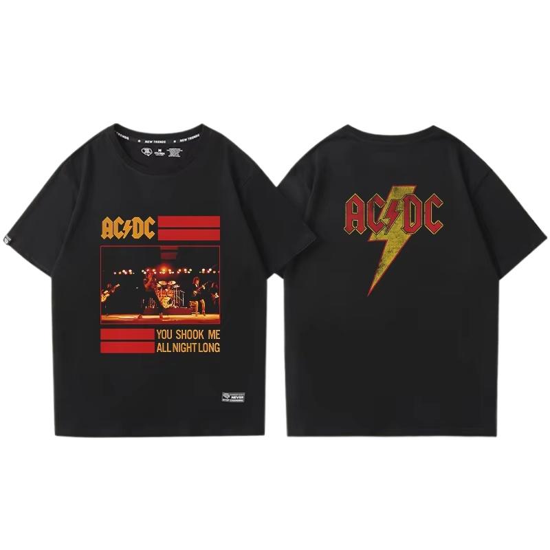 ACDC Bands Shortsleeved  Tshirts for Both Men and Women Retro Printed Metal Rock Trendy Ins Shortsleeved