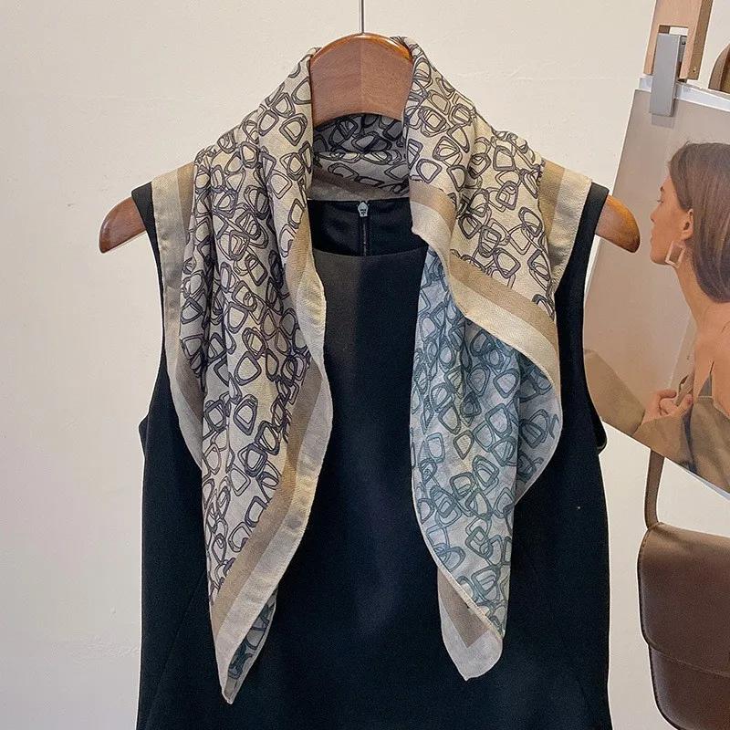 130cm Silk Square Scarf Women Large Shawls Matching Flowers Design Square Bandana Luxury Kerchief Scarf Female Foulards