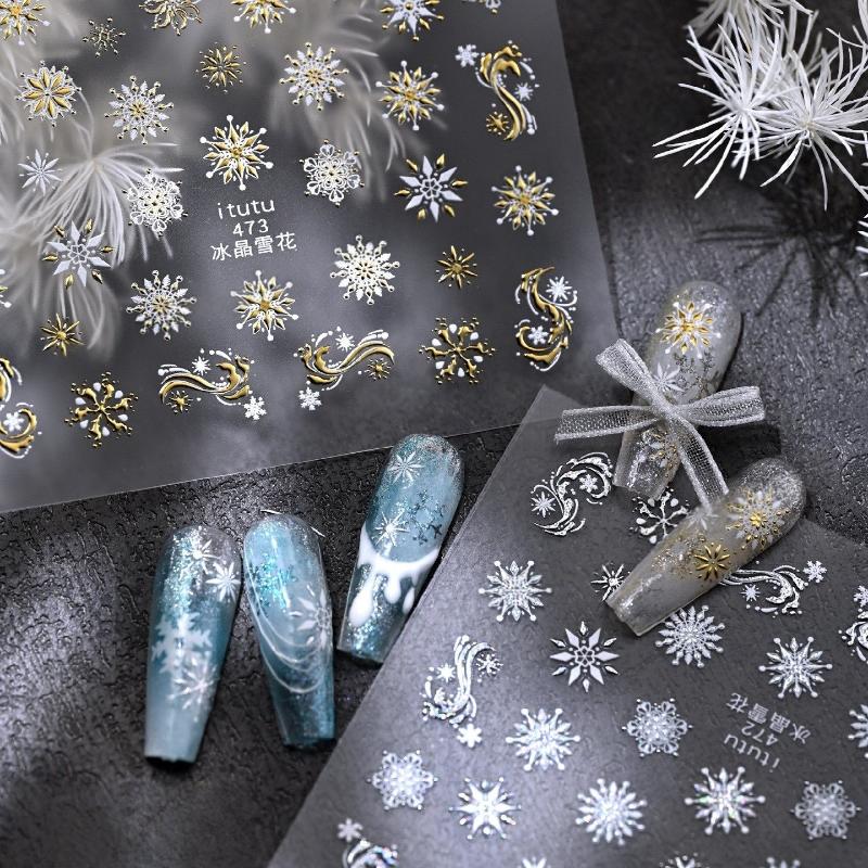 Exquisite Christmas Snowflakes Crystal Ball Nail Art Stickers Diy Nail Art Decoration Nail Accessories New Year Manicure Decals
