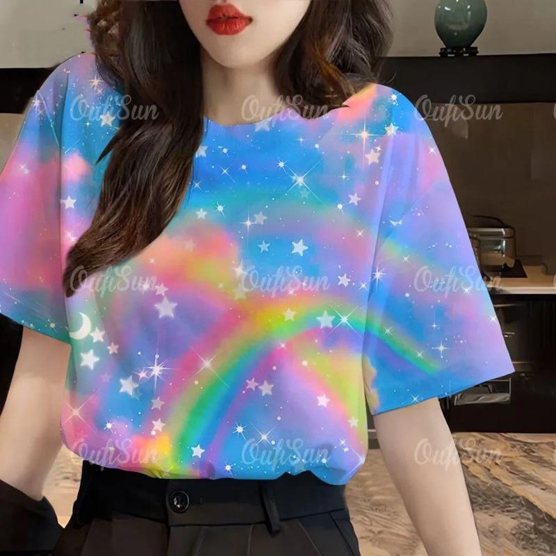 Zomer Heet Verkopen Sprankelende Ster 3D Geprinte Korte Mouw Dames Trendy Mode Ronde Hals T-shirt Top