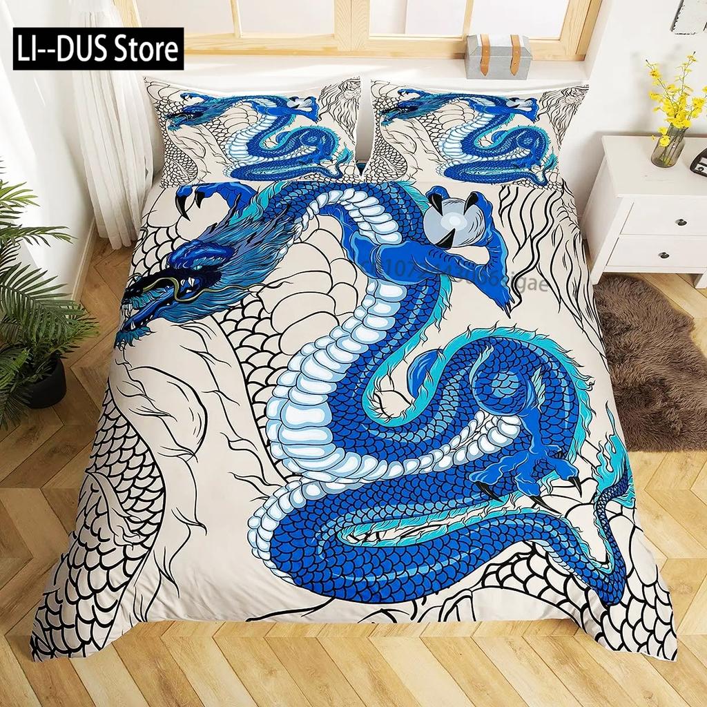Comforter Dragon King Size Kids Mythical Animal Bedding Set Microfiber 2/3Pcs Set For Girls Women Black Gold Decor
