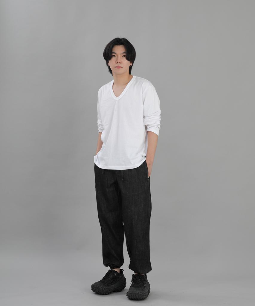 Seinteukeulu Wide Tapered Jogger Pants Wrg-358 Black Denim Brs