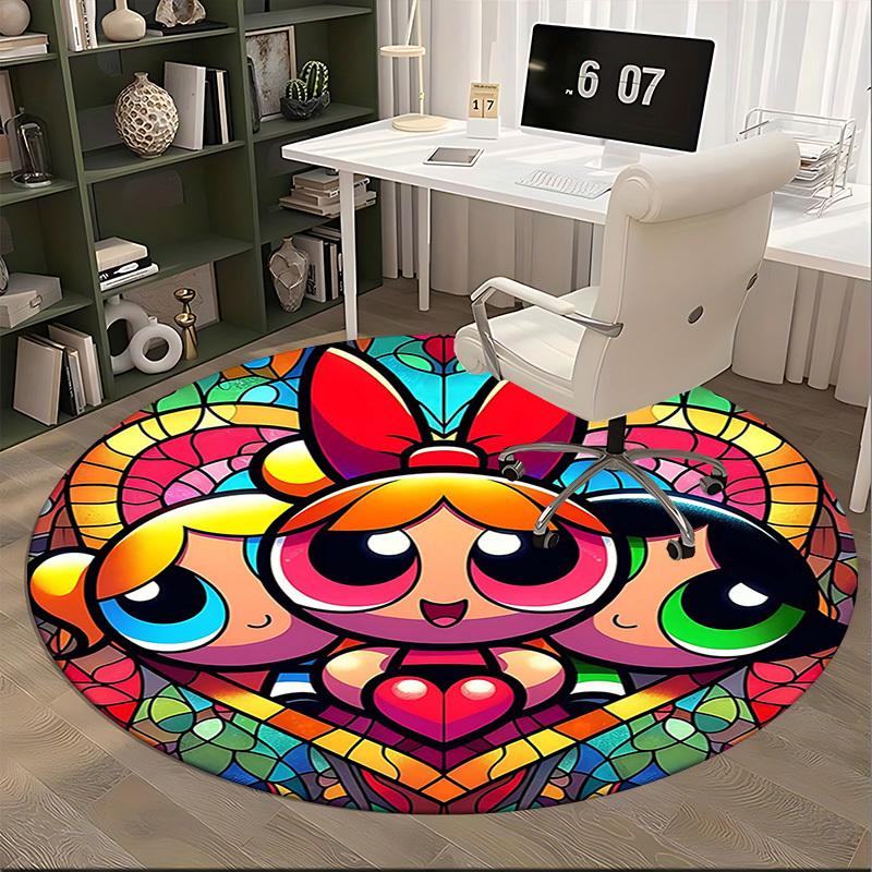 1pc Powerpuff Girls Stained Glass Round Carpet - Anime Design Chair Mat