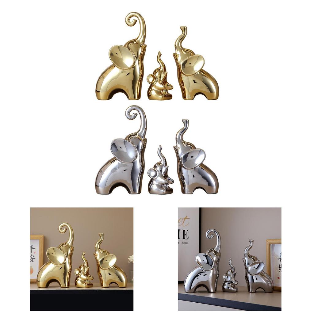 3 szt. Statuetki Słoni Rodzina Słoni Figurki, Nowoczesne Kolekcjonerskie Dekoracje Biurka, Rzeźby Zwierząt na Biurko