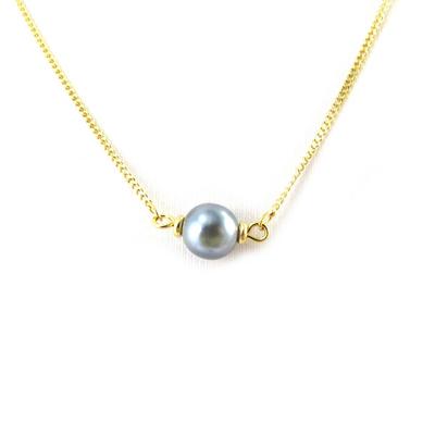 [M6497] - Vergoldete Halskette 'Perla' grau (8 mm)