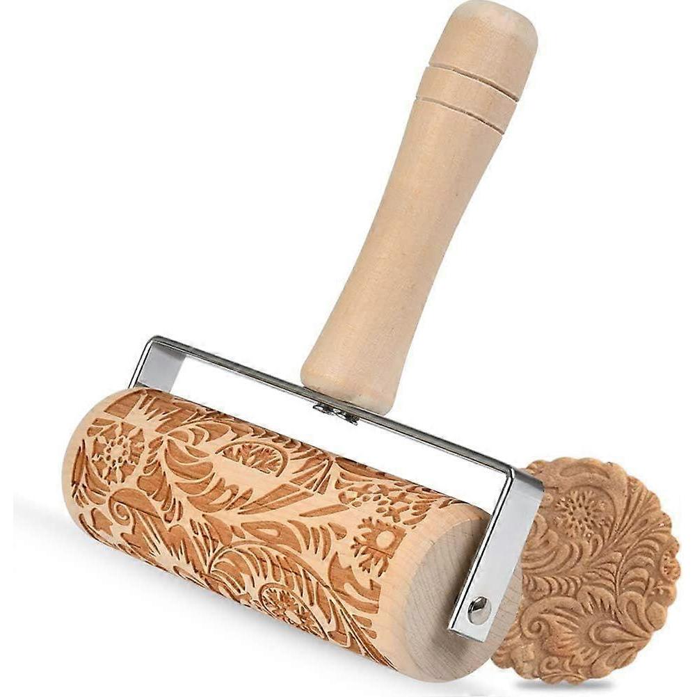 Wood Embossed Rolling Pins 3D Engraved Rolling Pin, Push Style Metal Bearing