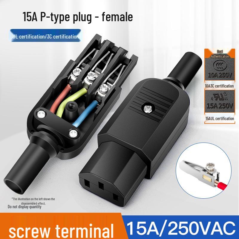 Large Black DIY Power Cord, C13 Male-Female AC Plug Connector