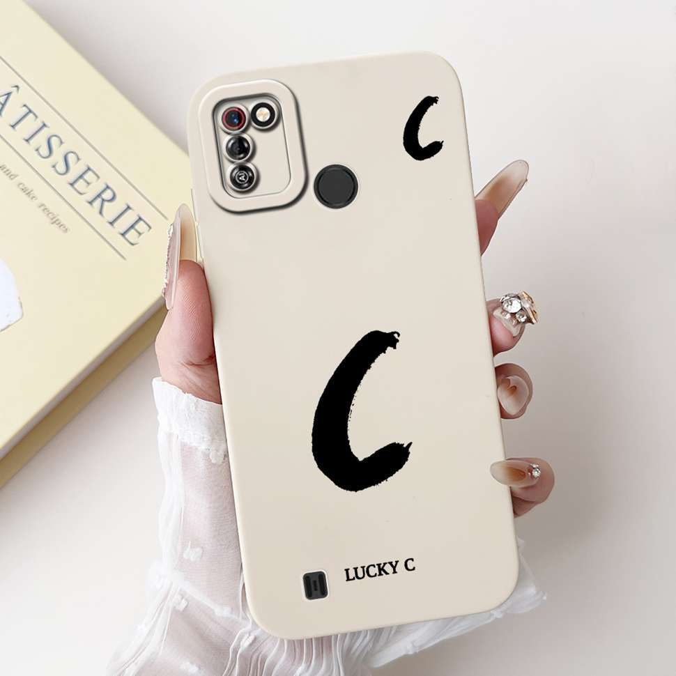 Protective Cases For Tecno Pop 4 Pro Case Lucky letters A-Z Soft Silicone White Cover For Tecno Pop 4Pro 4 PRO 6.52" Phone Shell