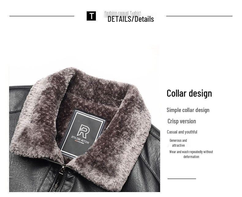 Thickened Lambskin Leather Jacket with Fur Lining for Middle-Aged and Elderly Men
