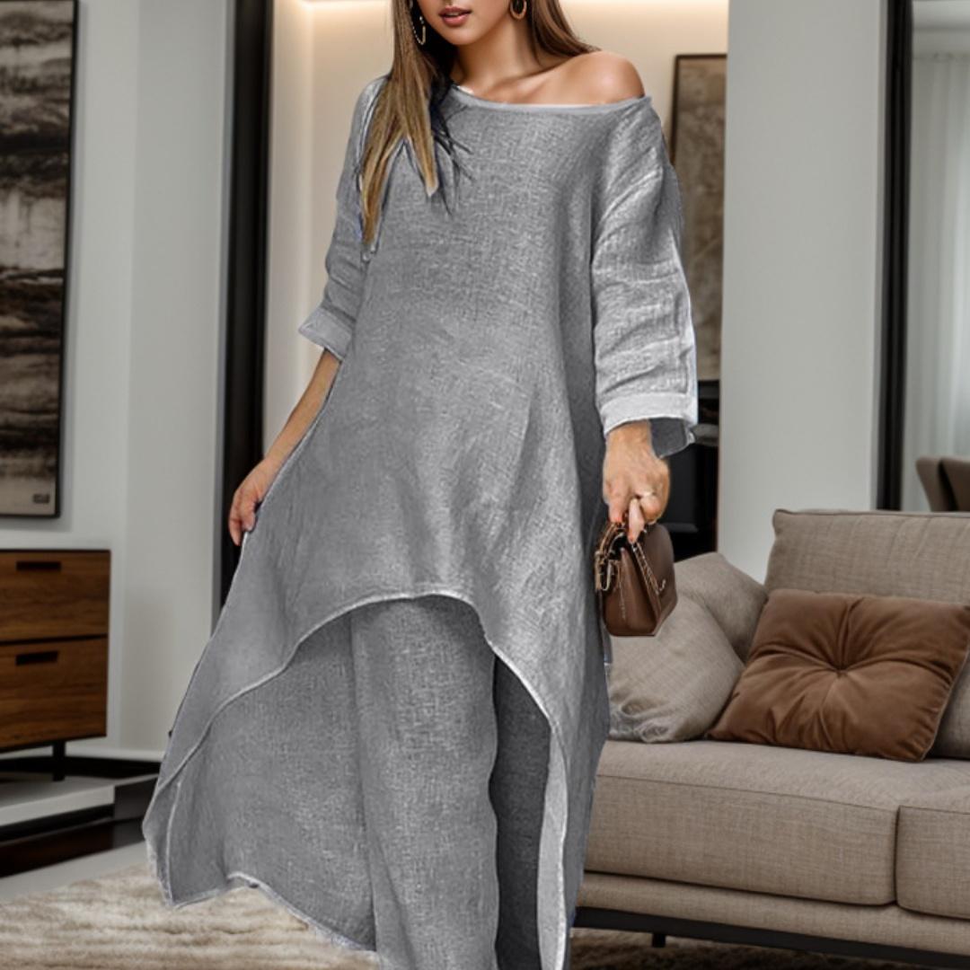 

Tooxika, новый топ с длинными рукавами нестандартной формы из хлопка и льна, широкие брюки, повседневный однотонный комплект XXXL