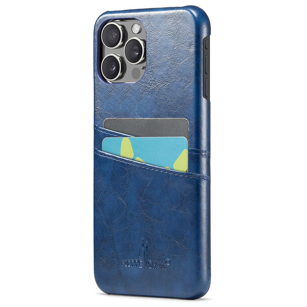 

FIERRE SHANN For iPhone 16 Pro Max Case Waxy PU Leather+PC Card Holder Phone Cover Blue