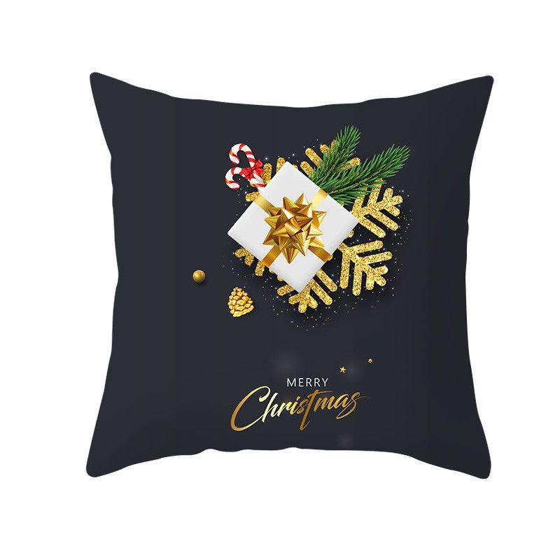 18" Merry Christmas Cushion Cover Home Decor Xmas Throw Pillow Case Gold Black