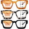 3 Pack Progressive Multifocal Reading Glasses for Women Retro Square Multifocus Readers Blue Light Computer Glasses