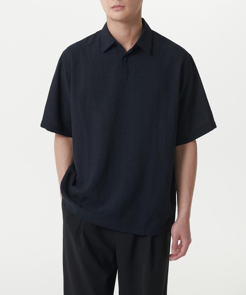 Musinsa Standard Relaxed Linen-Like Tunic Short Sleeve Shirt [Navy]