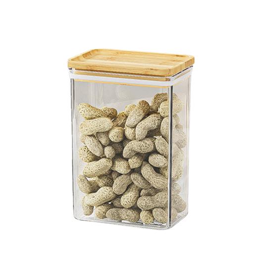 Sealed Grain Container Airtight Storage Container with Wooden Lid Transparent Food Canister for Dry Goods Snacks Tea Leaves Beans Kitchen Pantry