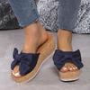 Women Wedges Slippers 2026 Leisure Large Size 43 Women's Platform Outdoor Sandals Leopard Bow Tie Slippers Slides Women Shoes