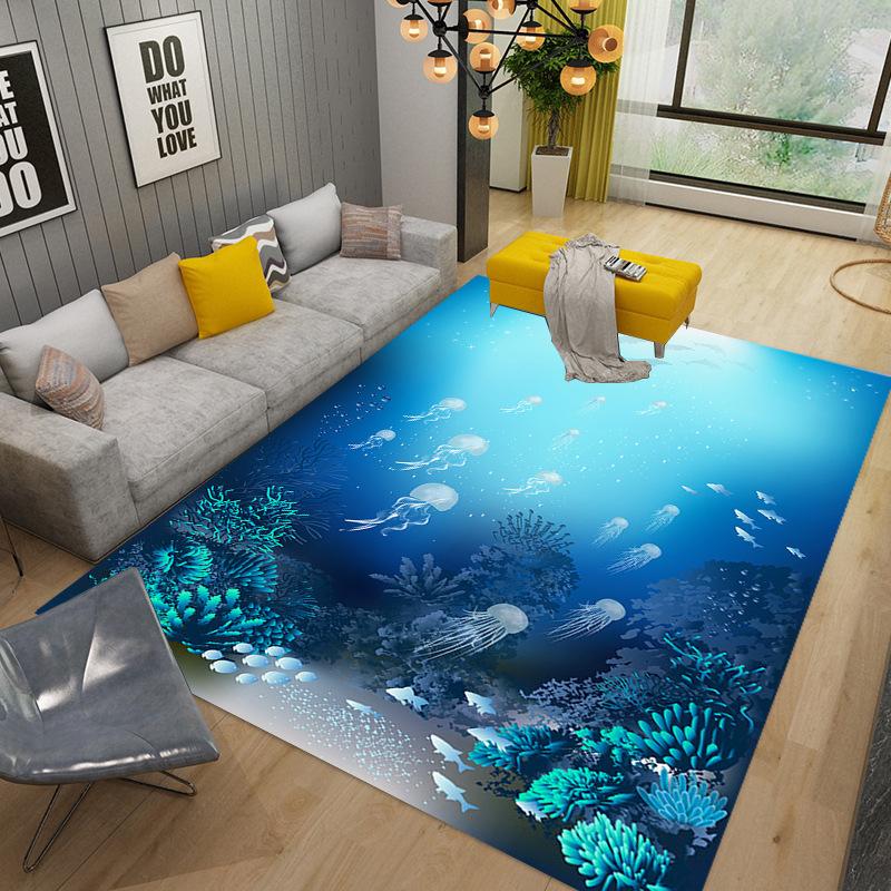 3D Illusion Mořské dno Podmořský svět Dolphin Shark Area Koberec,Koberec do obývacího pokoje Ložnice Rohožka Rohožka na podlahu, Protiskluzová podložka