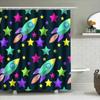 Brightly Colored Rocket Ships Shower Curtain For Kids Bathrooms Waterproof Fabric Print Decorative Bathroom Accessories Set Incl