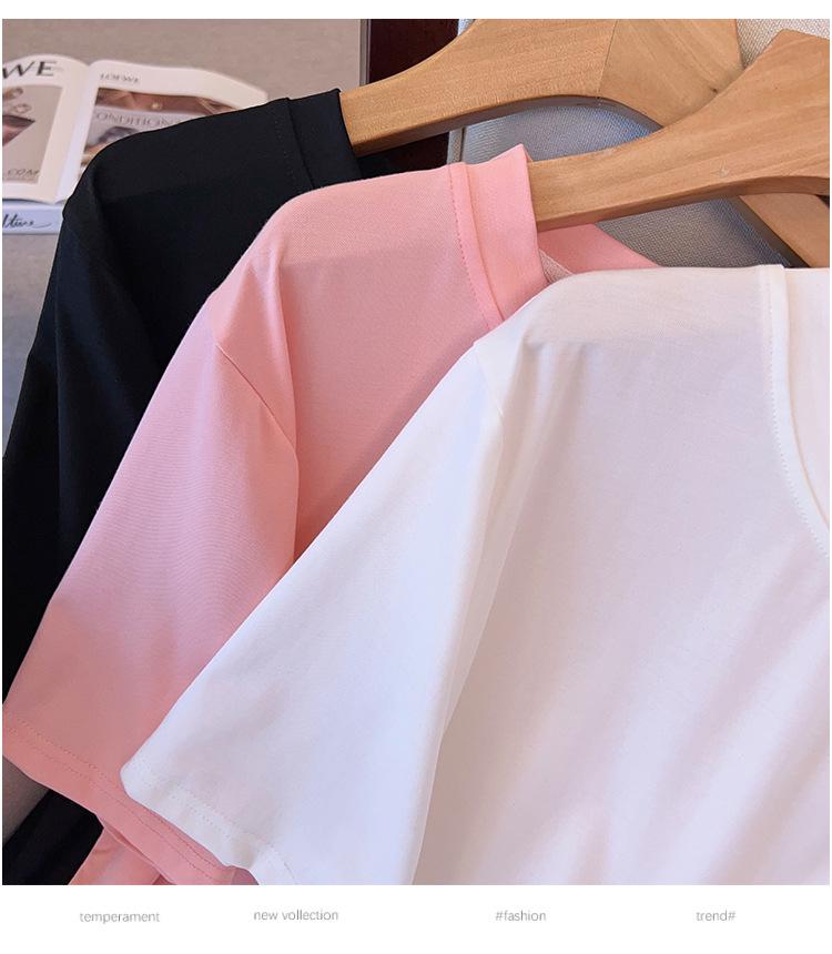 Plus Size Loose-Fit Mid-Length Short-Sleeve Round Neck T-Shirt for Women (Sizes 200/300/350 jin) 7163