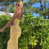 Sexy Knitted Midi Dress Women Halter Neck Summer Yellow Sleeveless Dress Backless Party Beach Casual Sundress