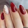 24pcs Acrylic Press On Nail Full Cover False Nail Short Almond Glossy Stripes Designs Artificial Nail Easy Application