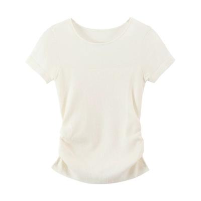 Korean Style Pure Waist-hugging and Pleated Thin Short-sleeved Knitted T-shirt In Summer New Slim Body