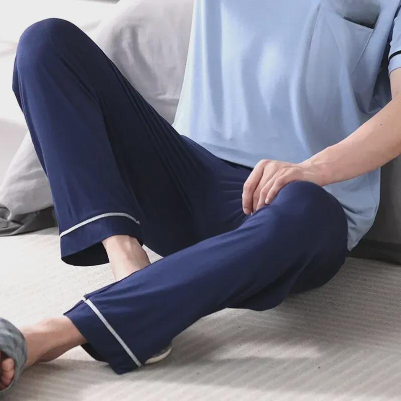 Pantaloni de pijama modal ocazional pentru bărbați – pantaloni largi, subțiri pentru acasă pentru ținute de interior/exterior