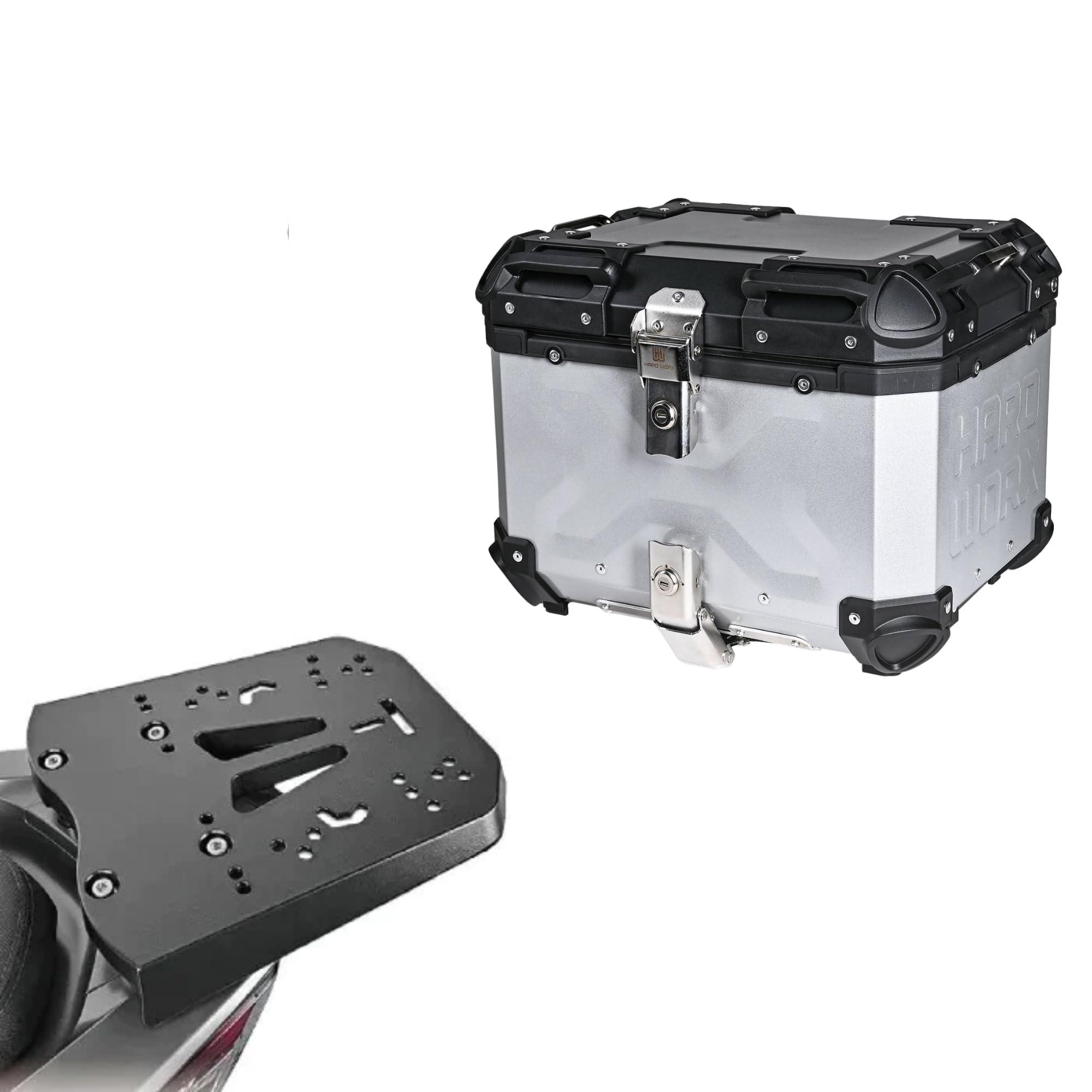 

PCX exclusive carrier rear box set Honda HONDA PCX rear carrier general purpose top case aluminum bike hard works [HARD WORX] + HXNE36S-H02 срібний