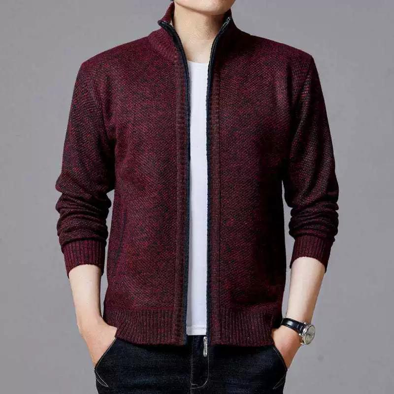 Autumn Winter Men's Stand-up Collar Knit Sweater Autumn Winter Cardigan Tops Korean Slim Solid Color Sweatercoat Jacket