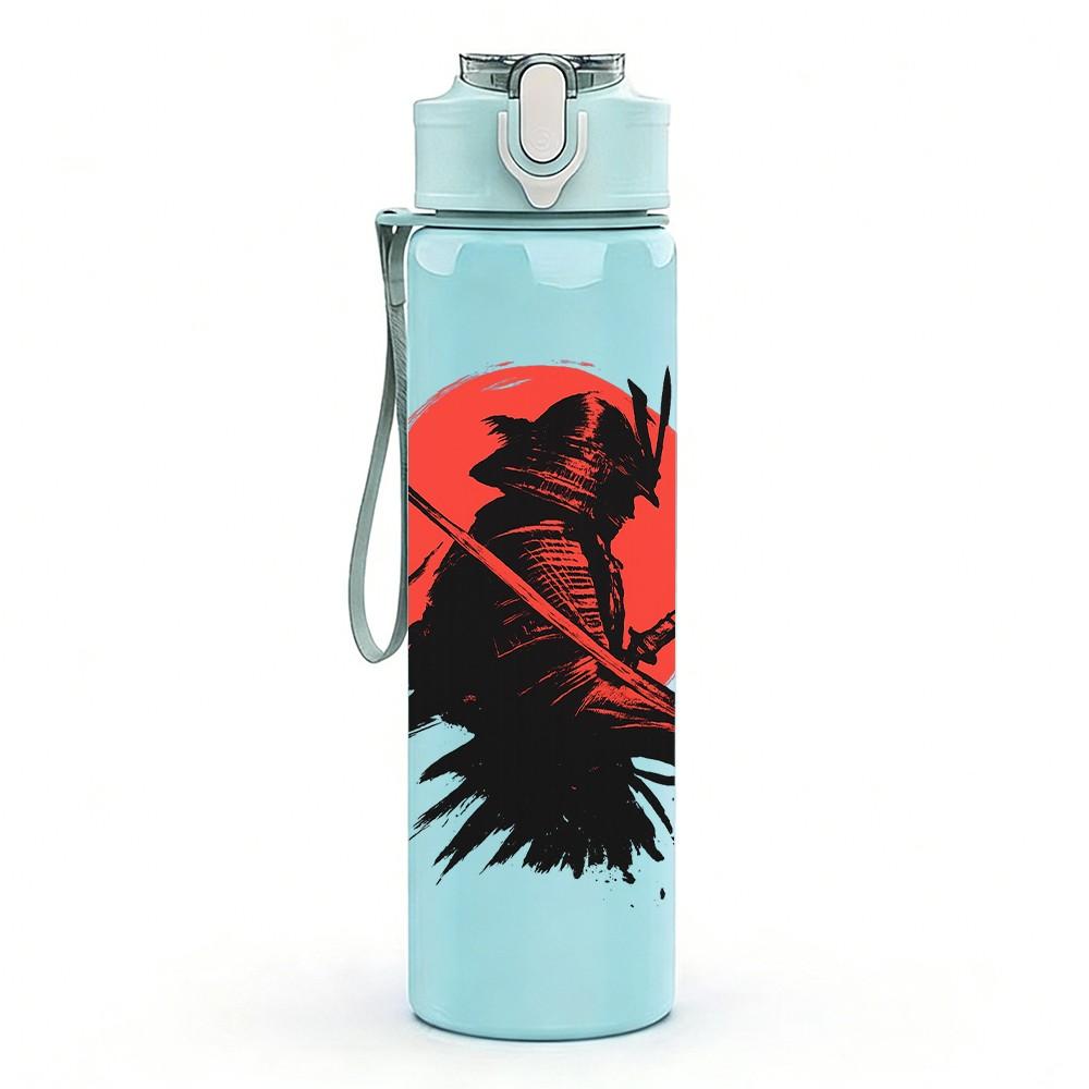 1PC Samurai Red Sun Silhouette 750ml Color Plastic Sports Water Bottle Leakproof Flip Straw Lid Suitable for Sports Office Home Use
