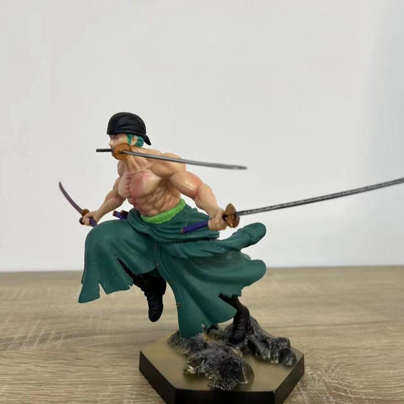 One Piece Anime Figure 16cm GK Battle Three-Knife Flow Zoro Anime Peripheral Statue Figure Model Collection Toy Decoration Gift