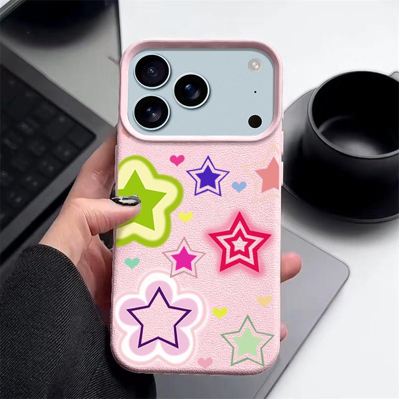 For iPhone 17 Pro Max Case Luxury Blended Colorful Stars Pattern Leather Texture Silicone Cover For iPhone 16 Pro Max 15 14 13 12 11 16E Air