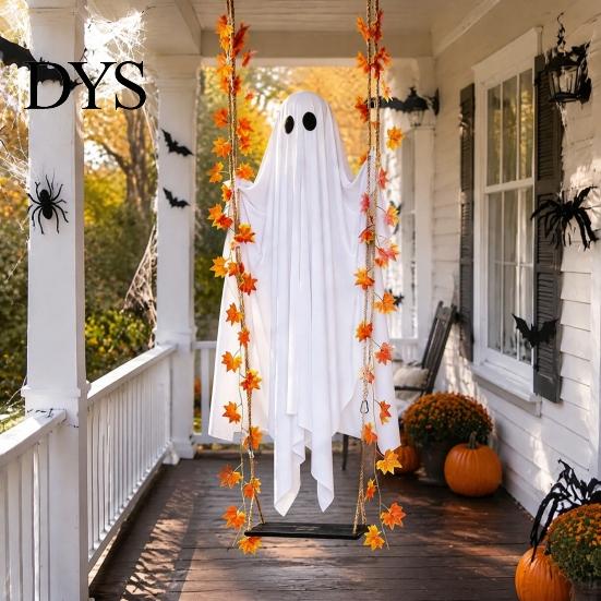 Reusable Holiday Props Light Up Hanging Swinging Ghost Halloween Decoration with Remote Control, Large White Unique Theme Accents Ornament Maple