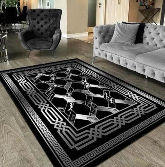 Kober s mramorovým vzorem Plošný koberec Černý koberec Koberec do obývacího pokoje Turecký koberec Neklouzavý snadno čistitelný koberec Podlahový koberec Luxusní domácí dekorace koberec