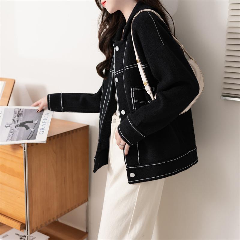 Short imitation woolen coat women's clothing autumn new loose lapel small women's cardigan coat