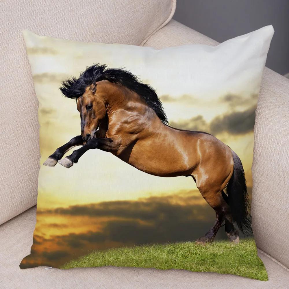 Wild Horse Cushion Cover Decor Animal Print Pillowcase  for Sofa Home Car Children Room Super Soft Plush Pillow Case 45x45cm