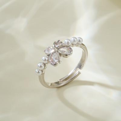 Romantic Butterfly Element Zircon Rice Bead Open Ring Fashionable Light Luxury Original Design Ring Adjustable Index Finger Ring