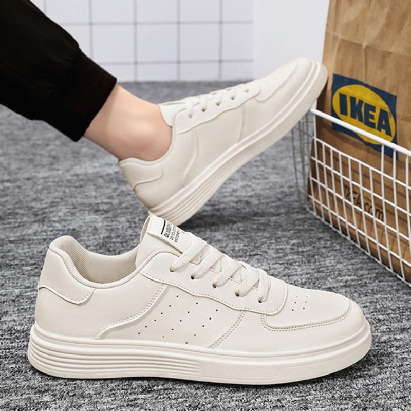 Men's Sneakers Casual Sports Shoes for Men Flat White Tennis Shoes Lightweight Leather Breathable Running Shoes Tenis Masculino